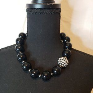 NWT Miriam Haskel Large Black Bead with a Rhinestone Bead Necklace